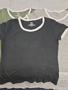 Bliss Short Sleeve Ringer Tees in Black, Olive & Gray
